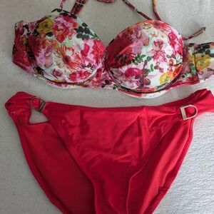 Floral and Red Women's Bikini Set